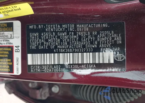 2009 Toyota Avalon Xls from USA, damaged, VIN 4T1BK36B79U327333